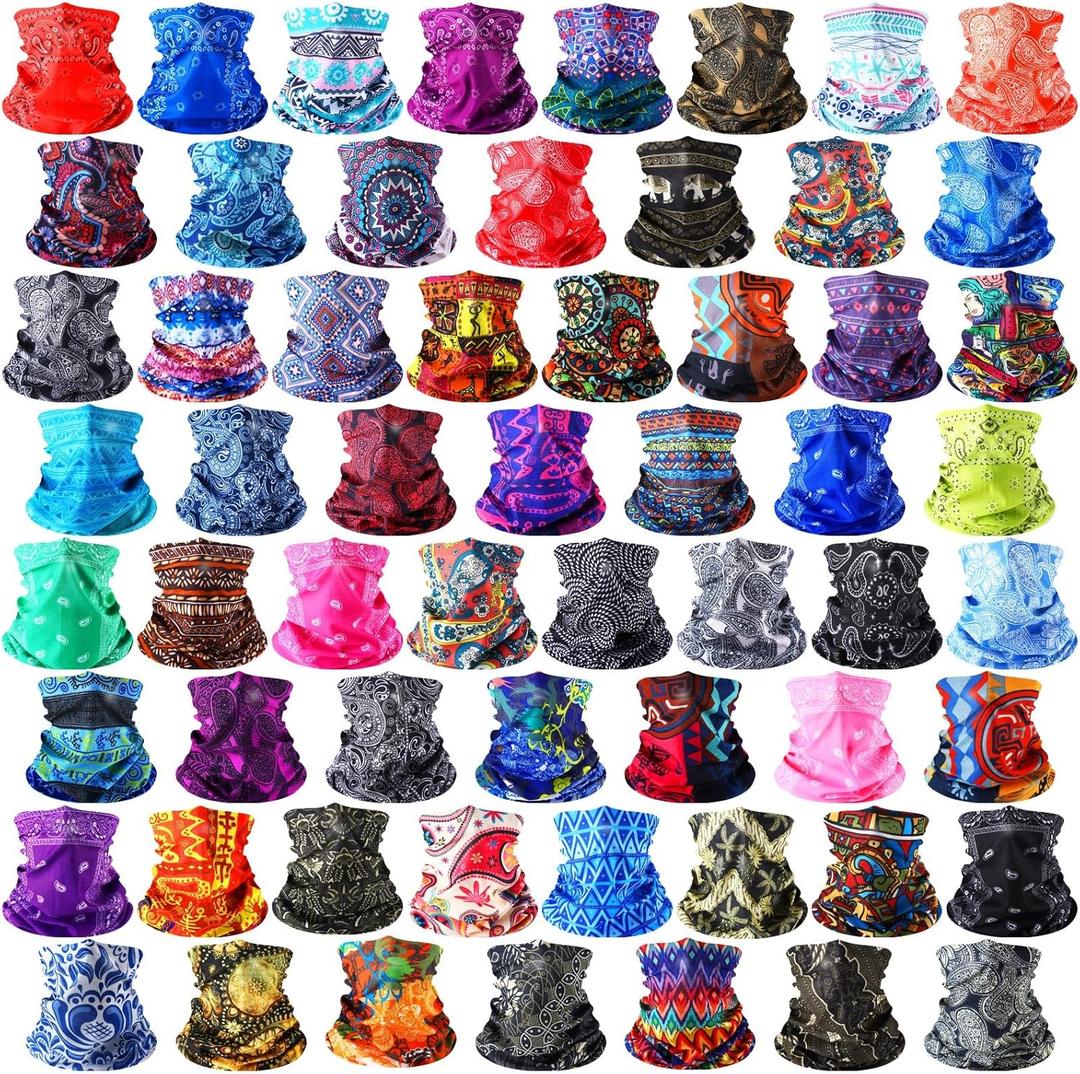 60 Pcs Neck Gaiter Bulk for Men Women Balaclava Face Mask Coverings Seamless Headwear Bandana UV Protection Neck Scarf