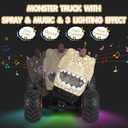 DYODYORC Remote Control Car, 2.4Ghz All Terrain Dinosaur Monster Truck Toys, RC Truck with Spay, Music, 3 Lighting Effects, Stunt Capable, Toy Gifts for Boys and Girls (Beige)