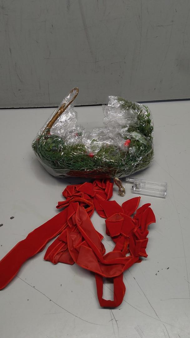 2 Pack Pine Cypress Garland with Bow Pine Cones Berry for Xmas Front Door Outdoor Holiday Decor