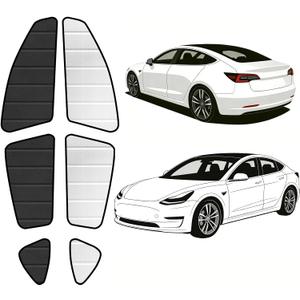 Custom Fit for Tesla Model 3 2019-2025 Window Sun Shades, 6PCS Front Rear Side Window & Rear Windshield Sunshade, 5-Layer Composite Material UV Protection Foldable Sun Visor Accessories