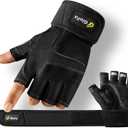 Glofit Workout Gloves with Wrist Wrap Support for Women & Men, Weight Lifting Gloves Fingerless Gym Gloves for Cycling, Training, Push-up (Black, M)