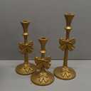 Mumufy 3 Pcs Gold Bow Taper Candle Holders Valentine's Day Cast Iron Pillar Candle Holders Multiple Size Candlesticks Set for Home Decorative Table Centerpieces Weddings Banquets Parties