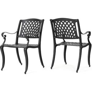 Christopher Knight Home Hallandale Outdoor Cast Aluminum Chairs, 2-Pcs Set, Antique Matte Black