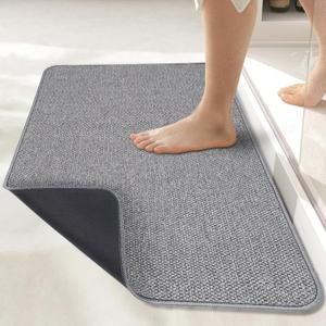 Bath Mat,Ultra Thin Bathroom Rugs,Rubber Bath Mats for Bathroom,No Slip Bath Rugs,Quick Dry,Machine Washable,Low Pile,Absorbent,Shower Outside,Sink,Home Decor Accessories.Grey,2'x3'(24x36inch)
