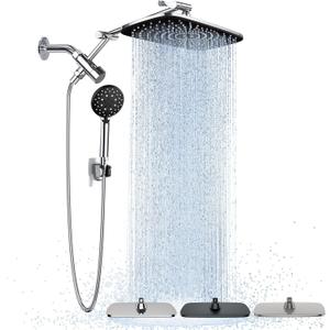 Veken Wide Rain Shower Head with 6 Modes Handheld Water Spray,High Pressure Showerhead Combo with Arm for Bathroom Accessories,Home Decor Detachable Dual Shower with Anti-Clog Nozzles,Silver Chrome (Standard Flow(2.5GPM))