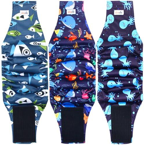 Grecle Reusable Dog Diapers Male 3Pcs, Premium Washable Belly Bands for Male Dog Small, High Absorbing Male Dog Wraps for Doggie Puppy in Incontinence, Excitable Urination and Training(Seafloor,Small)