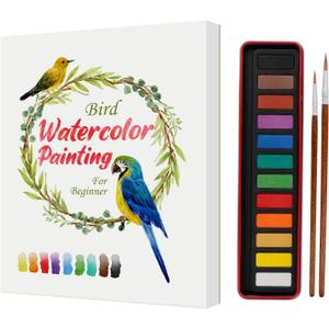 Watercolor Workbook, Water Coloring Book, Beginner Friendly Water Painting Book, Watercolor Sketchbook Paint Book with 12-Color Paint Set & Brush for Adults and Teens(Birds)