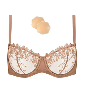 See Through Underwire Demi Sheer Bralette Bra (38DD, Milk Coffee)