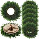 Christmas Placemats Set of 6 Round Greenery Place Mats Xmas Circular Artificial Wreath Dining Table Decor Winter Fake Plants Branches Mats for Kitchen Accessories (Norfolk)