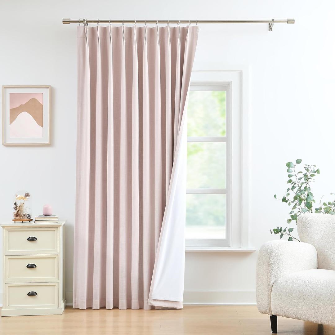 WEST LAKE Pink Bailey Pinch Pleated Blackout Curtains with Liner 84 Inches Long, Modern Textured Drapes with Backtabs Hooks, Thermal Insulated Window Treatment for Bedroom Living Room,60"Wx84"L,1 Panel