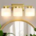 EJIAXIN 3-Light Bathroom Light Fixtures - Gold Bathroom Vanity Lights with Glass Shade Modern Bathroom Lighting Fixtures Over Mirror - Wall Sconce Lamps for Bedroom,Living Room,Hallway