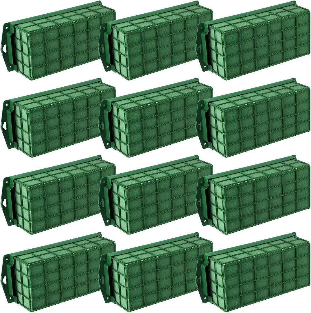 Hahood 12 Packs Floral Foam Cage Rectangle Flower Cage Holders with Floral Foam Flower Arrangement Supplies for Fresh Flowers, Home Wedding Decorations, 11.8 x 4.3 x 3.1 Inches