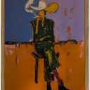 Abstract Western Cowboy Wall Art Modern Colorful Cowboy Wall Decor Contemporary Western Expressionist Poster Canvas Painting Print for Living Room Bedroom 24x16 inch Wood Framed