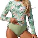 ZAFUL Women's Long Sleeve Rash Guard UPF 50+ Sun Protection Surf Swim Shirts Drawstring Tankini Swimsuit, XL