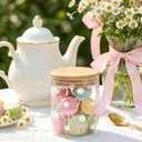 3 Pcs Pink Bow Glass Storage Jars with Airtight Lids Pink Bow Candy Cookie Jars Gift Cute Preppy Kitchen Canister Set for Women Girls Cute Kitchen Counter Decor Airtight Candy Cookie Containers