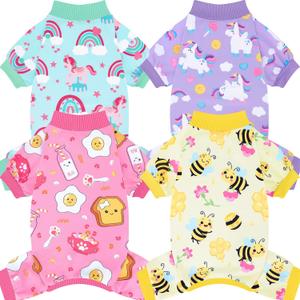 XPUDAC 4 Pack Dog Pajamas, Soft Cute Puppy Clothes, Comfy Dog Pjs Onesie Lightweight Pet Outfit for Small Medium Dogs Girl Boy, S