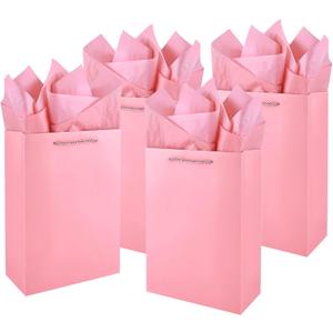 Jutieuo 10 Pack Luxury Pink Gift Bags Medium Size with Tissue Paper, Premium Paper Gift Wrap Bags with Handles for Birthday, Wedding, Holiday, Party - 11" x 8" x 4"
