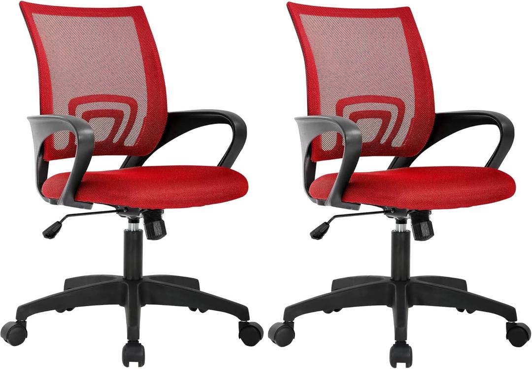 BestOffice Home Office Chair Ergonomic Desk Chair Mesh Computer Chair with Lumbar Support Armrest Executive Rolling Swivel Adjustable Mid Back Task Chair,Red, 18 inches x 19 inches x 38 inches, 2 Pack