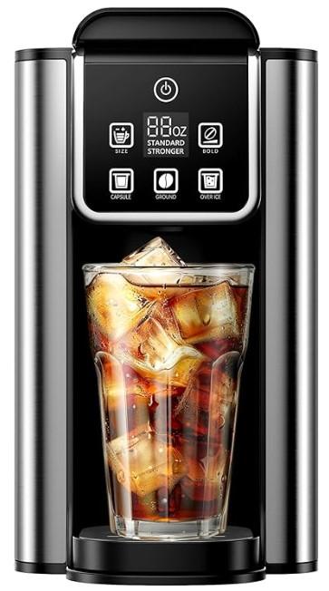 KIDISLE Hot & Iced Coffee Maker with Bold Setting, Single Serve Coffee Maker for K Cup and Grounds, 6-14 Oz Brew Sizes, 50 Oz Removable Water Tank, One Cup Coffee Machine with Reusable Filter, Black