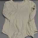 SUUKSESS Women Long Sleeve Bodysuit Basic Crew Neck Thong Body Suit Shirts Top for Spring (White, L)