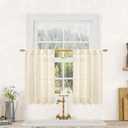 LAMIT Beige Linen Kitchen Curtains 30 Inch Length, Semi Sheer Light Filtering Window Panels Back Tab and Rod Pocket Drapes for Basement/Small Windows, 25 x 30 Inch, 2 Panels