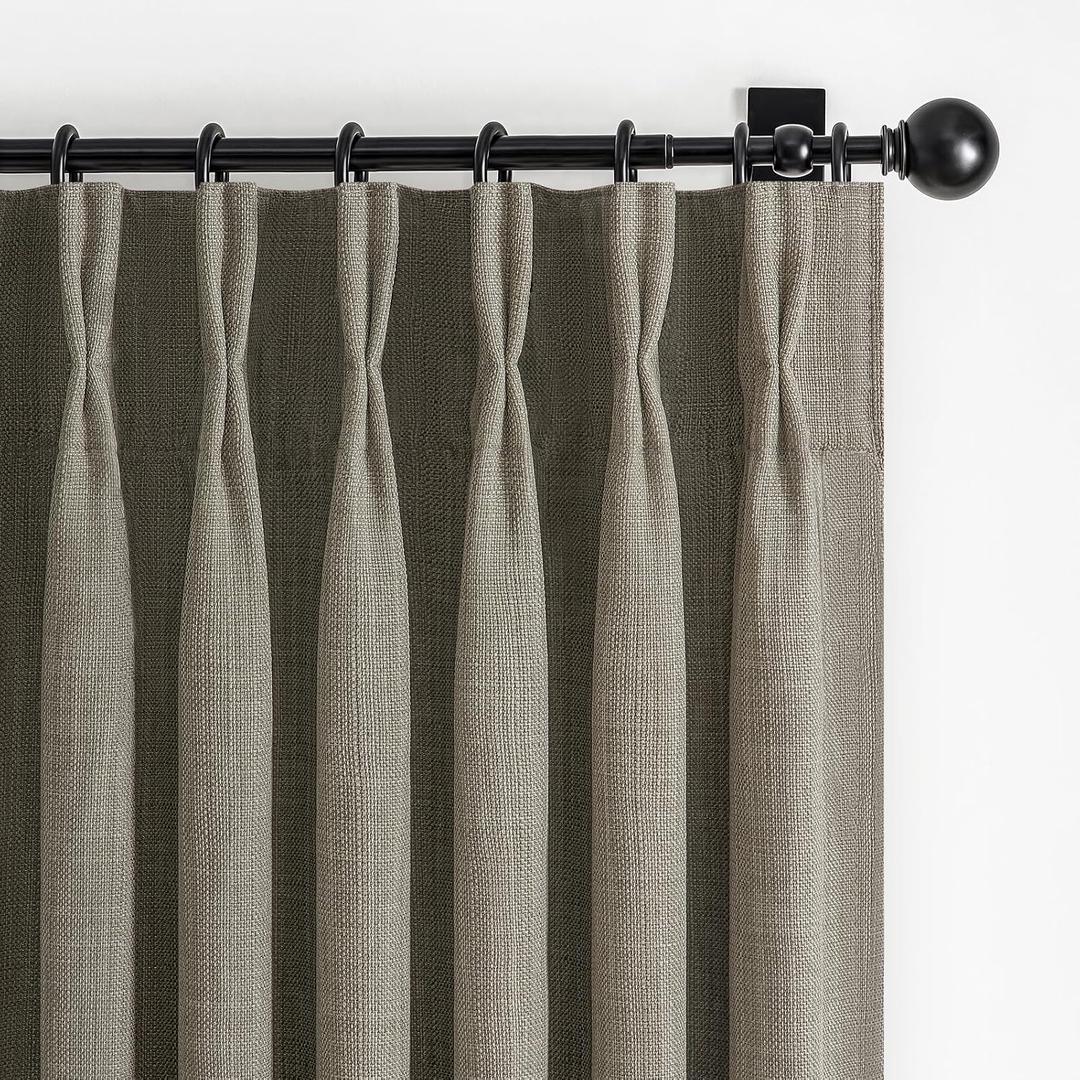 Blackout Double Layer Thick Linen Sepia Ebony Curtains 84 Inches Long for Living Room 2 Panels Set, Memory Trained Pinch Pleated Thermal Soundproof Country Viral Windows Curtain & Drapes 40"W x 84"L