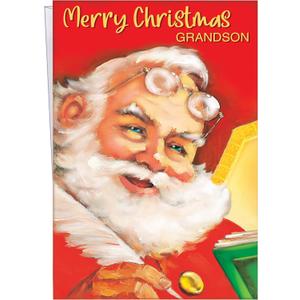 2 x Chuck's Card-O-Rama Grandson Christmas Card - Large Card Opens to 10" x 7.75" - MADE IN CHICAGO - Classic Santa Claus - Premium Envelope & Sturdy Mailer - PERFECT 1004