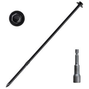 LIONMAX Structural Wood Lag Screws 12 Inch, 60-PCS, #14 X 12, Heavy Duty Rust Resistant Hex Head Exterior Timber Screw for Log/Landscape, Hex Socket Included, Black