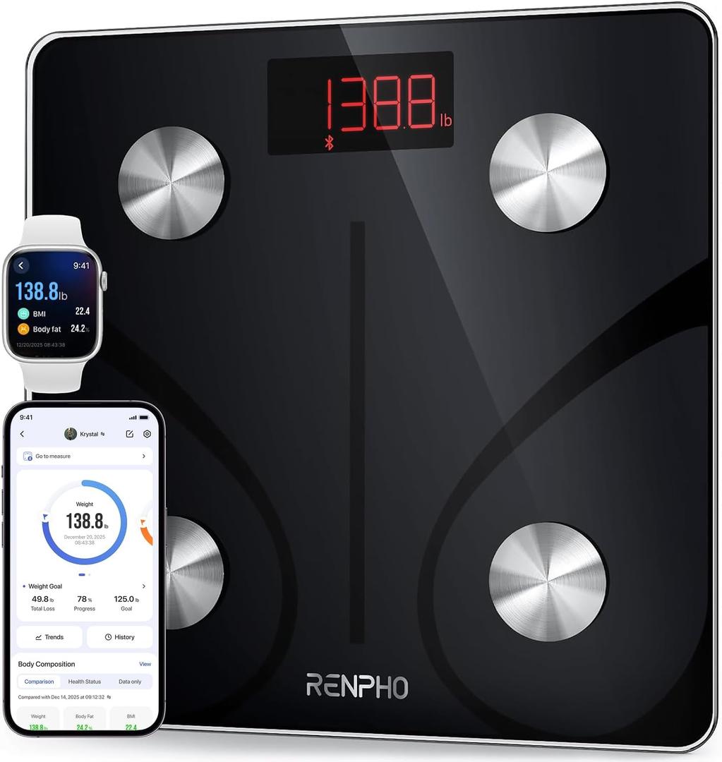 RENPHO Scale for Body Weight 500 lbs, Extra-High Capacity Smart Bathroom Scale with Ultra Wide Platform 12 x 12 inches, Body Fat Scale with Large LED Display, Health Monitor Sync App, Elis 1 L