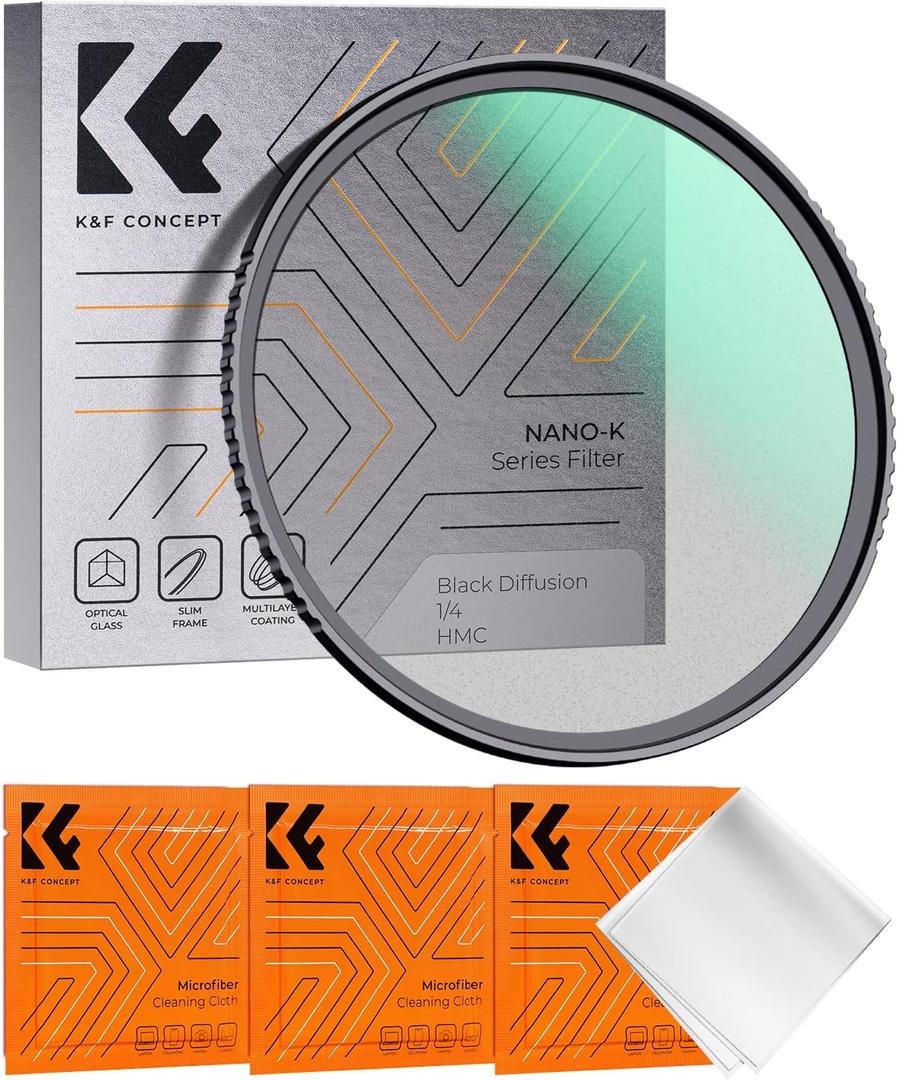 K&F Concept 49mm Black Diffusion 1/4 Filter Mist Cinematic Effect Filter with 18 Multi-Layer Coatings for Video/Vlog/Portrait Photography (K-Series)