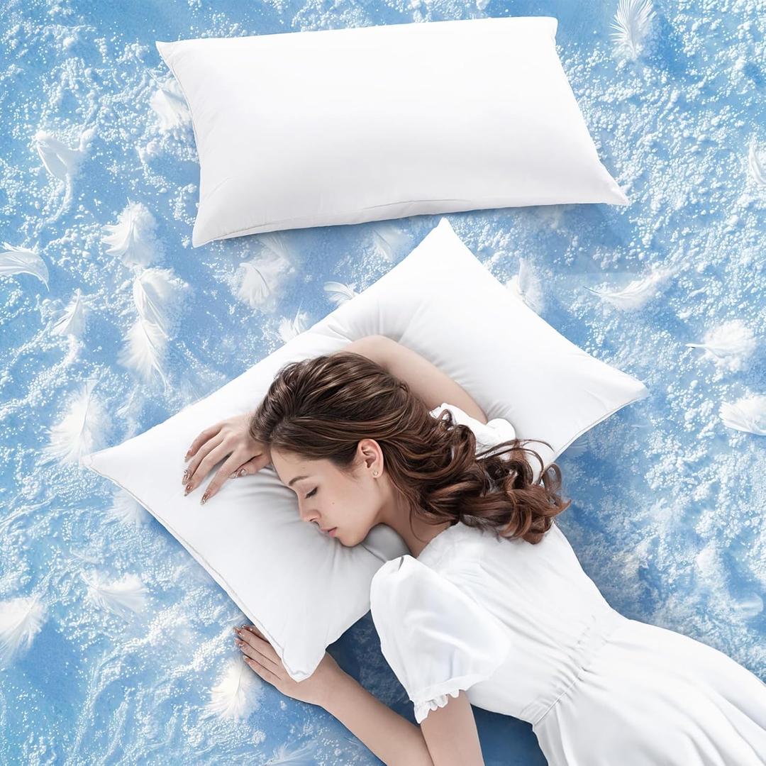 LBRO2M Goose Down Pillow 1050 Fill Power 80% Goose Down 20% Goose Feather 100% Cotton Pillowcase Queen Down Pillows Ideal for Plush Comfort and Support (20"X36", Set of 2) (King (Pack of 2), White)