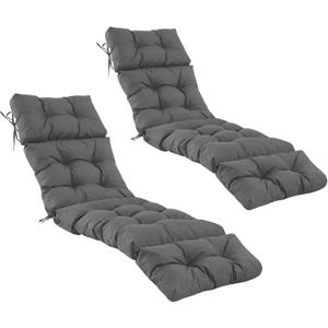 2 Pcs Chaise Lounge Cushions Outdoor, Waterproof & Fade Resistant Patio Lounge Chair Cushions for Outdoor Furniture, Chaise Cushion with Ties for Pool, Lawn and Beach, 75.1x22.8x4.7 Inch, Dark Grey