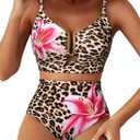 Herseas Womens 2 Piece High Waisted U Wire Bikini Set Floral Print Swimsuit Crisscross Back Bathing Suit Beach Swimwear, XL