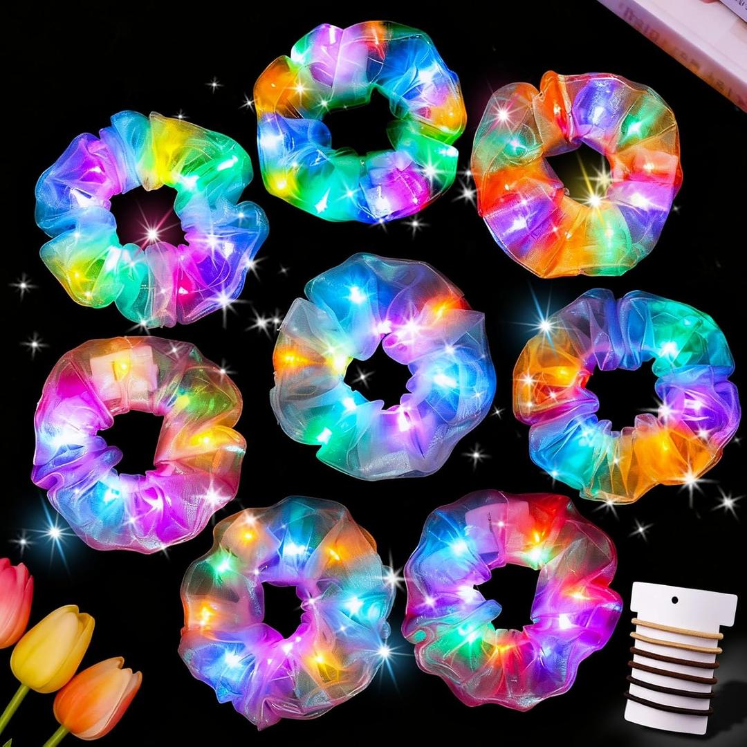 LovesTown 16PCS LED Scrunchies, Light up Scrunchies Multi Light Modes Glow in the Dark Hair Accessories for Women Rave Party Decorations