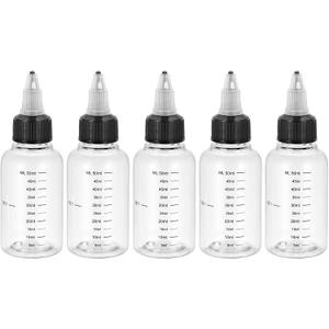 PATIKIL 2oz(60ml) Plastic Dispensing Bottle, 5Pcs Squeeze Graduated Empty Bottles with Black Twist Cap for Liquids, Inks, Oils, Sauces, Arts and Crafts, Transparent