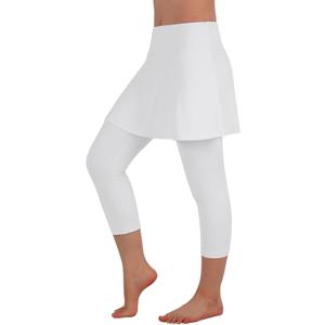 ANIVIVO Skirted Legging for Women, Yoga Legging with Skirts &Women Tennis Leggings Clothes Pockets (Medium, White Capri)