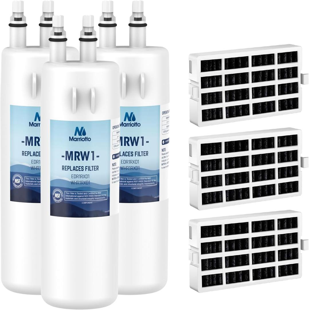 MARRIOTTO EDR1RXD1 Refrigerator Water Filter Compatible with W10295370A, WHR1RXD1, KAD1RXD1, Filter 1, W10295370, P4RFWB, P8RFWB2L, 46-9930, 46-9081 and W10311524 Air Filter (3+3)
