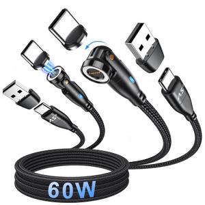 A.S Gen3 USB Magnetic Charging Cable 60W[2 Pack,6.6ft/6.6ft] - USB C to USB C Magnet Phone Charger Type C Cord - Support Data Syns Magnetic USB C Charging Cable for Phone 15/Samsung Galaxy/Laptop