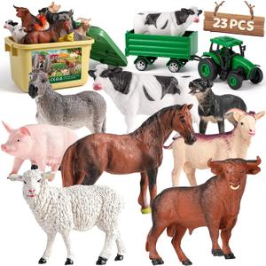 Farm Animal Toys for Toddlers,23 PCS Animal Toys with Realistic Animal Figurines,Tractor Toy and Fence,Farm Playset Educational Learning Toys for Toddlers Kids 3-5
