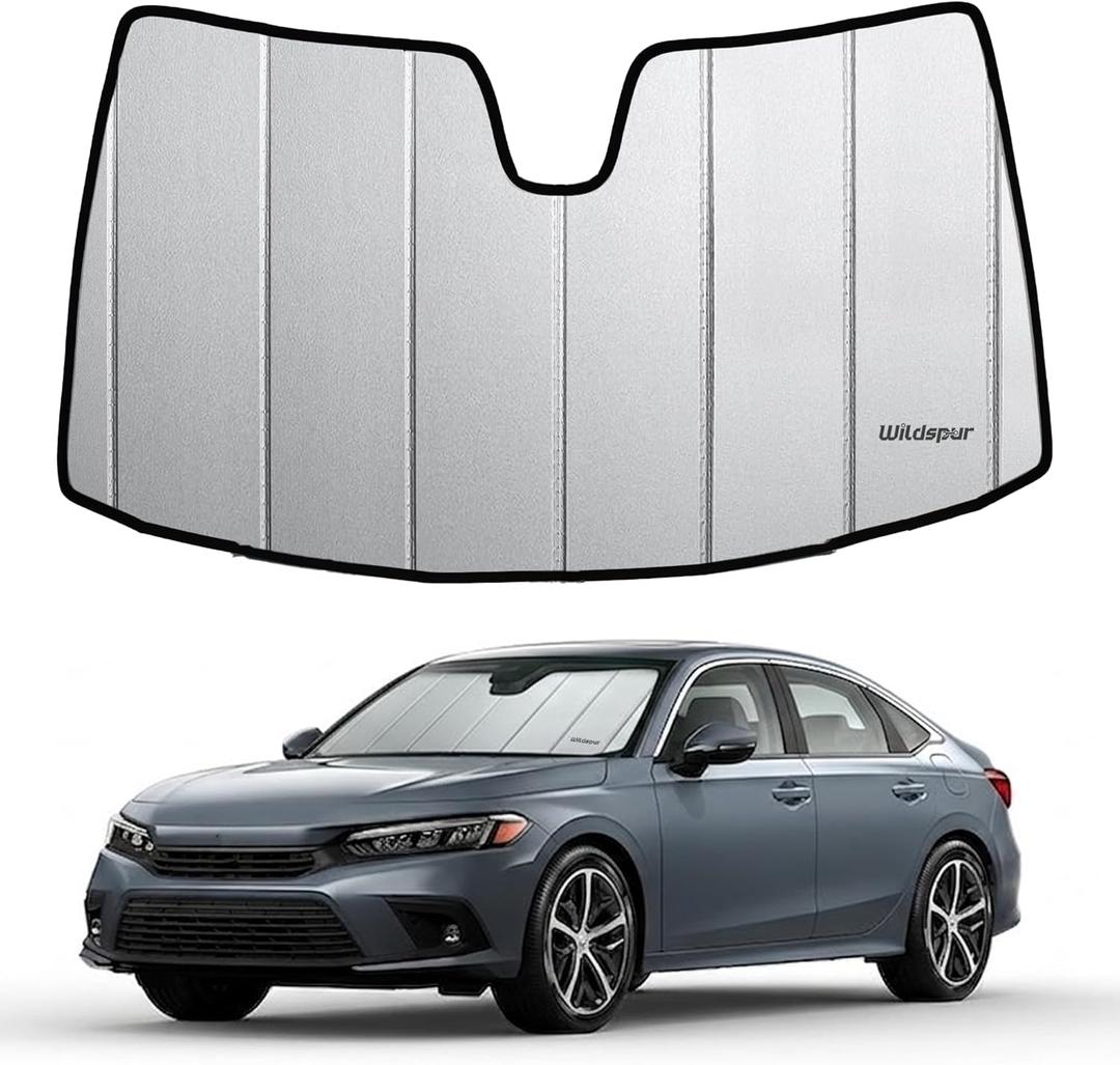 Custom Fit 2022-2026 Civic Windshield Sun Shade for Honda Civic 2022 2023 2024 2025 2026 - Upgraded 6-Layer Triple Laminate Core Front Window Shade - Accordion Folding Design with Storage Bag
