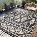 OLANLY Outdoor Rug Waterproof 9x12 ft, Reversible Outdoor Plastic Straw Rug, Boho Patio Rug, Indoor Outdoor Carpet, RV Mat Outside for Patio, Camp, Picnic, Balcony, Deck, Backyard, Black & Beige