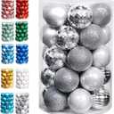 Lulu Home Christmas Ball Ornaments, 34 Ct 1.57" Pre-Strung Hanging Ornament Decorations, Xmas Shatterproof Plastic Balls for Holiday Party Wreath Garlands Trees, Silver