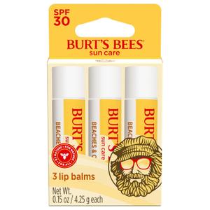 Burts Bees SPF 30 Lip Balm, Beaches and Cream, Water-Resistant Sun Care, Nano-Free Zinc Oxide Formula, Natural Origin Conditioning Lip Treatment, 3 Tubes, 0.15 oz.
