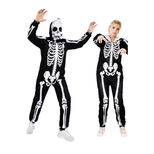 Halloween Skeleton Costume, Printed Hooded Zipper for Men & Women, Pajama for Halloween Party, XXL