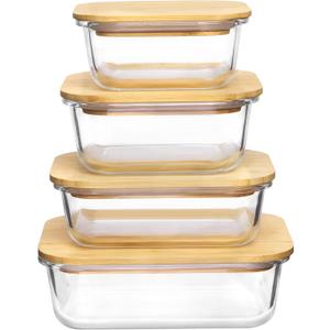 Vtopmart Glass Food Storage Containers with Bamboo Lids, 4 Pack Meal Prep Glass Containers Safe for Microwave, Oven, Freezer and Dishwasher, BPA Free
