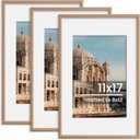 11x17 Picture Frame, Display Pictures 8x12 with Mat or 11x17 Without Mat, Wall Hanging Photo Frame, Walnut, 3 Pack