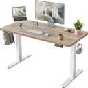 TIQLAB Electric Height Adjustable Standing Desk 47.223.6 inch, Sit Stand Desk with Splice Board, Memory Controller, White Frame & Maple Top Computer Workstation for Home Office