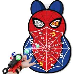 Jupswan Spider Dart Board Games Toys for Kids - Fun Carnival Birthday Gifts with Web Shooter & 12 Velcro Sticky Balls Indoor Outdoor Party Activity for 3+ Years Old Boys Teens Adults
