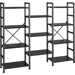 SUPERJARE Triple Bookshelf, Bookcase with 11 Open Display Shelves, Wide Book Shelf Book Case for Home & Office, 4 Tier, Black