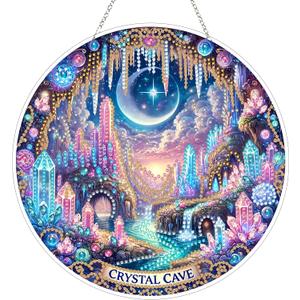 5D Diamond Art Hanging Kit for Adult,Special Shaped Rhinestone,Double Sided DIY Acrylic Diamond Art Painting Window Pendants Home Garden Wall Hanging Kits Hanging Ornament (Crystal cave)